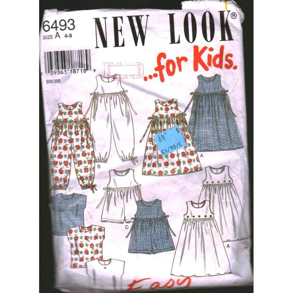 New Look 6493 Kids Sewing Pattern Dress Romper Jumpsuit Top Size A 4-8 Easy